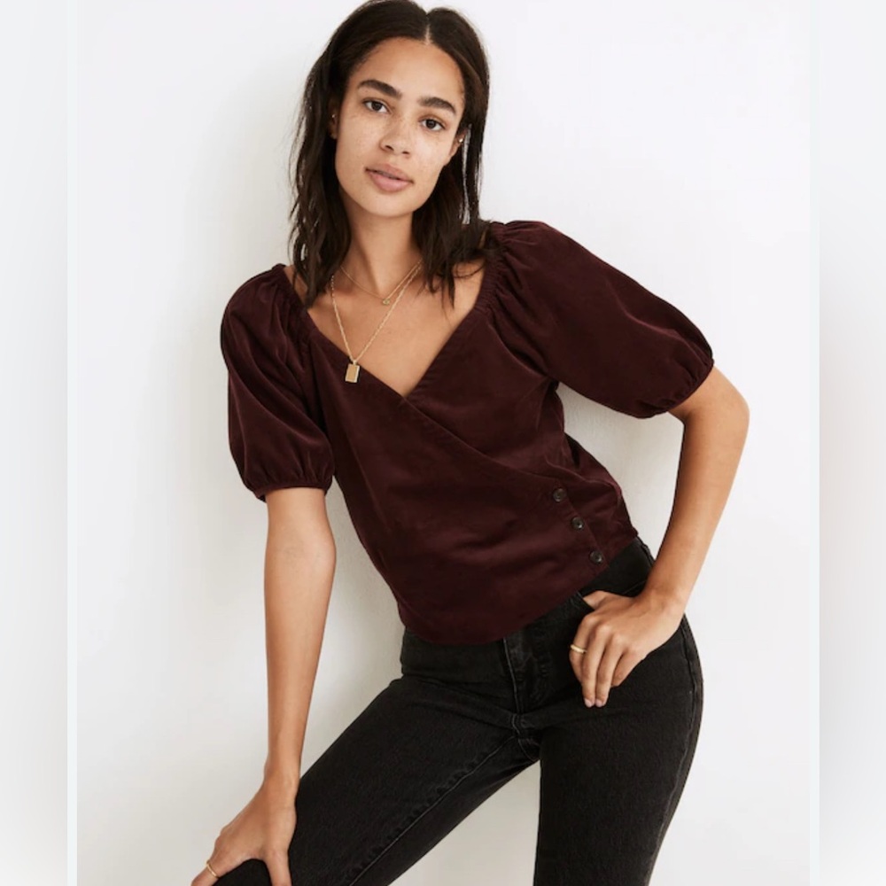 Madewell Burgundy Puff Sleeve Blouse